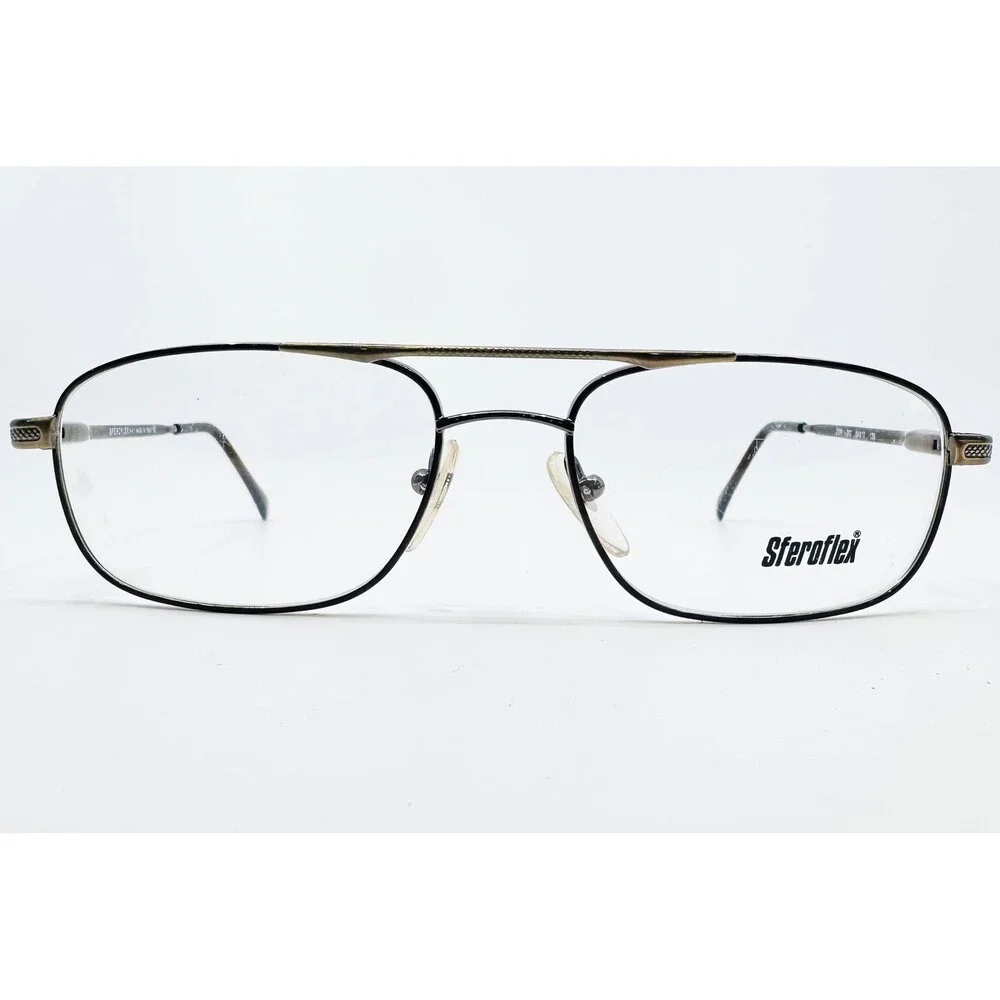 Sferoflex Eyeglass Frames Mens Black Gold Aviator 2085 292 54-17-135